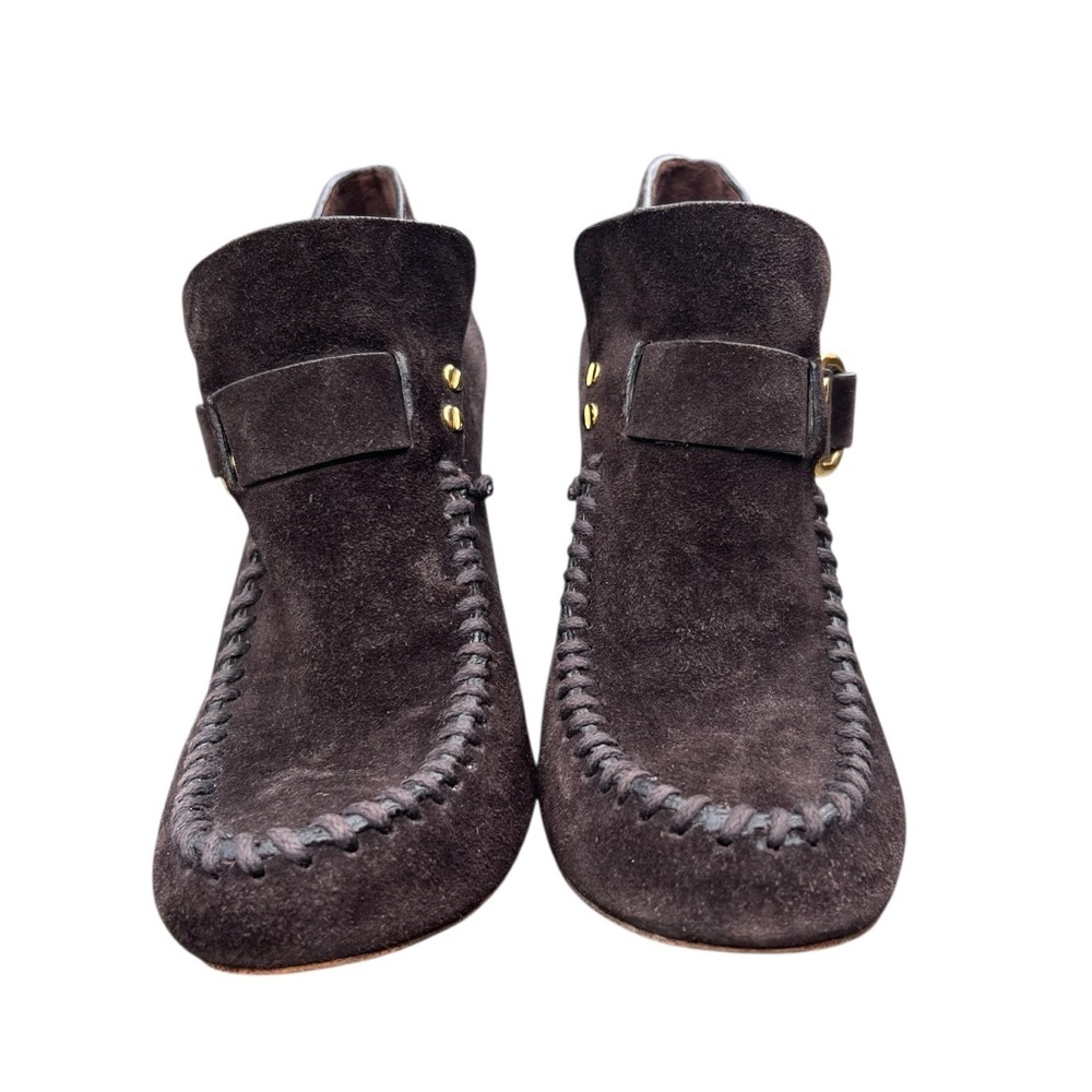 TORY BURCH Belen Suede Ankle Stiletto Booties Brown Buckle Women’s Size 10.5 - Picture 6 of 11